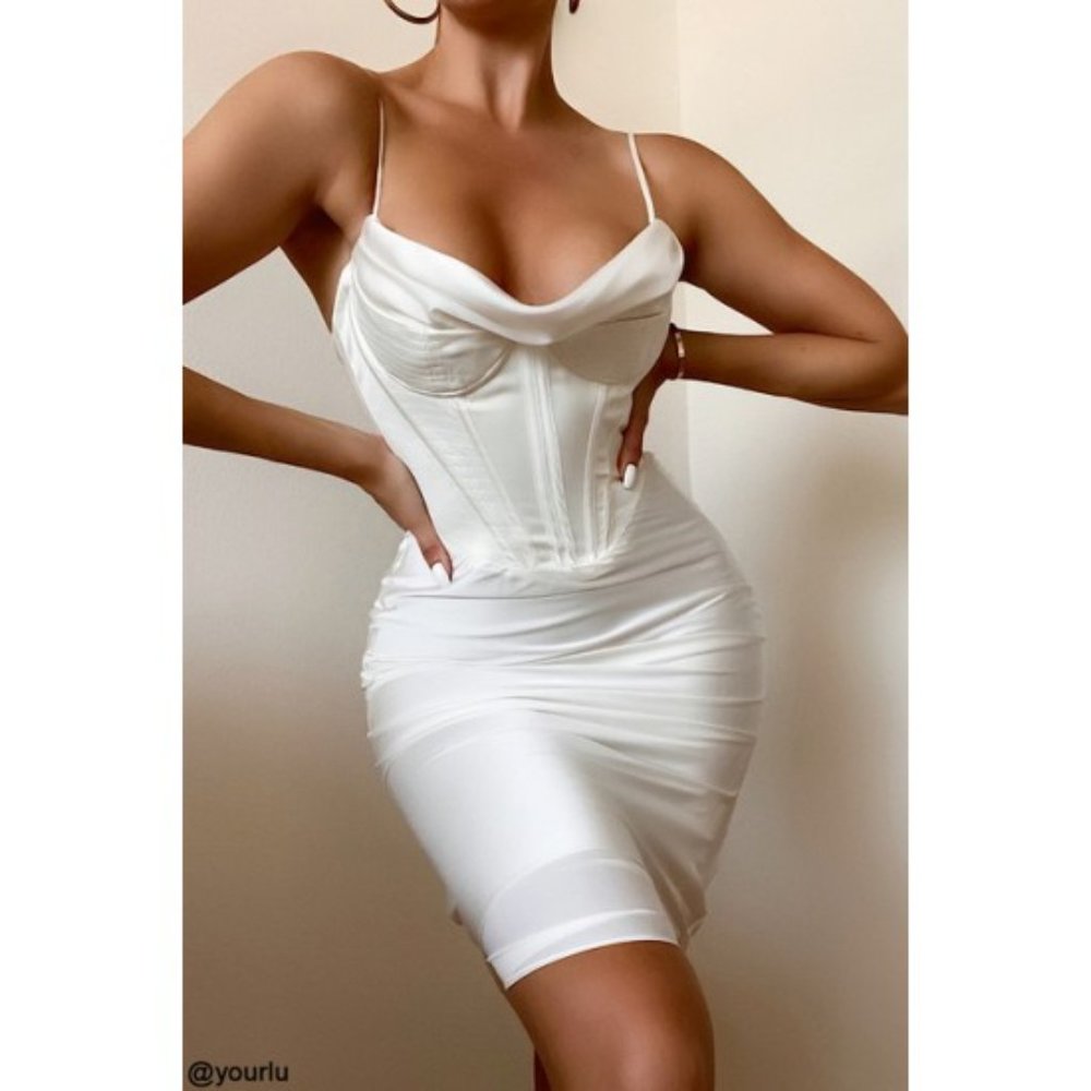 House of CB Myrna Ivory Corset Slip Dress Size L - Plus cup
